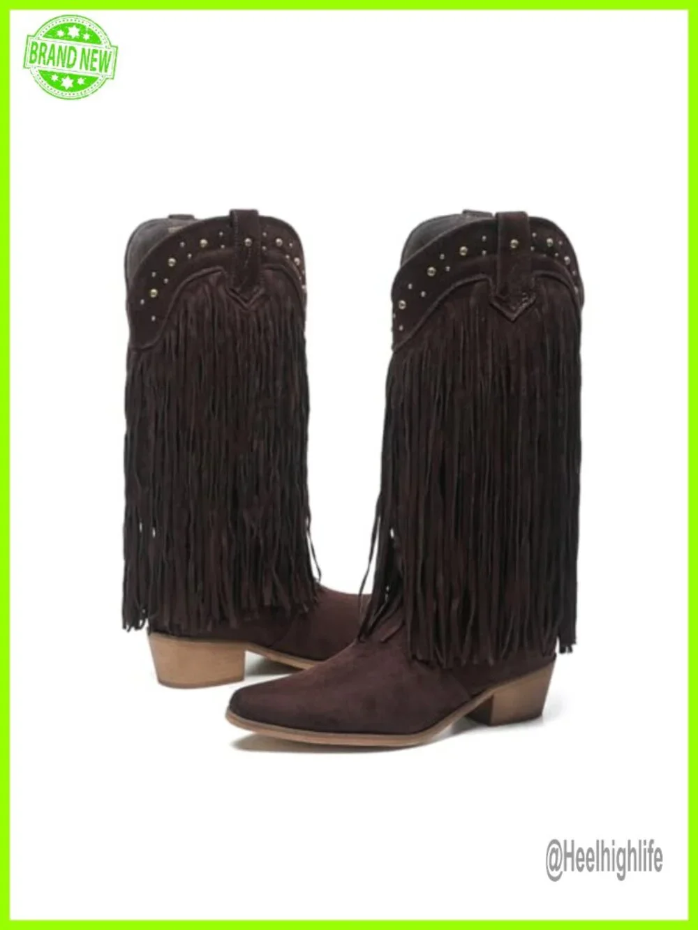 Women Western Cowboy Boots Pointed Toe Knee High Pull On with Zipper